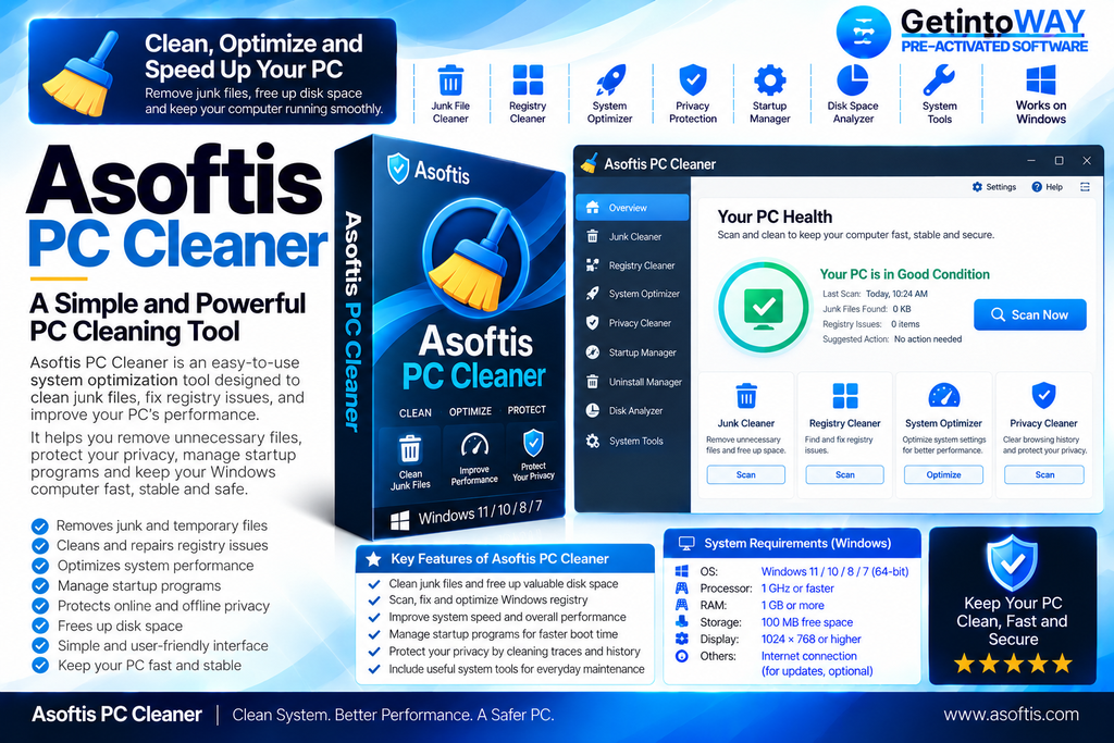 Asoftis PC Cleaner 1.4 Asoftis PC Cleaner Pre-Activated